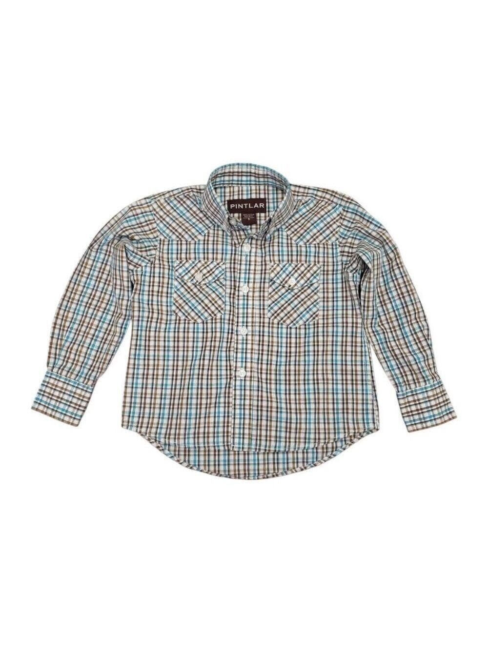 Pintlar Boys Long Sleeve Brown & Blue Button Down Shirt Small